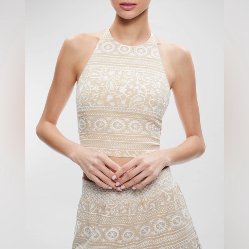 Alice + Olivia Cream and White Crop Top